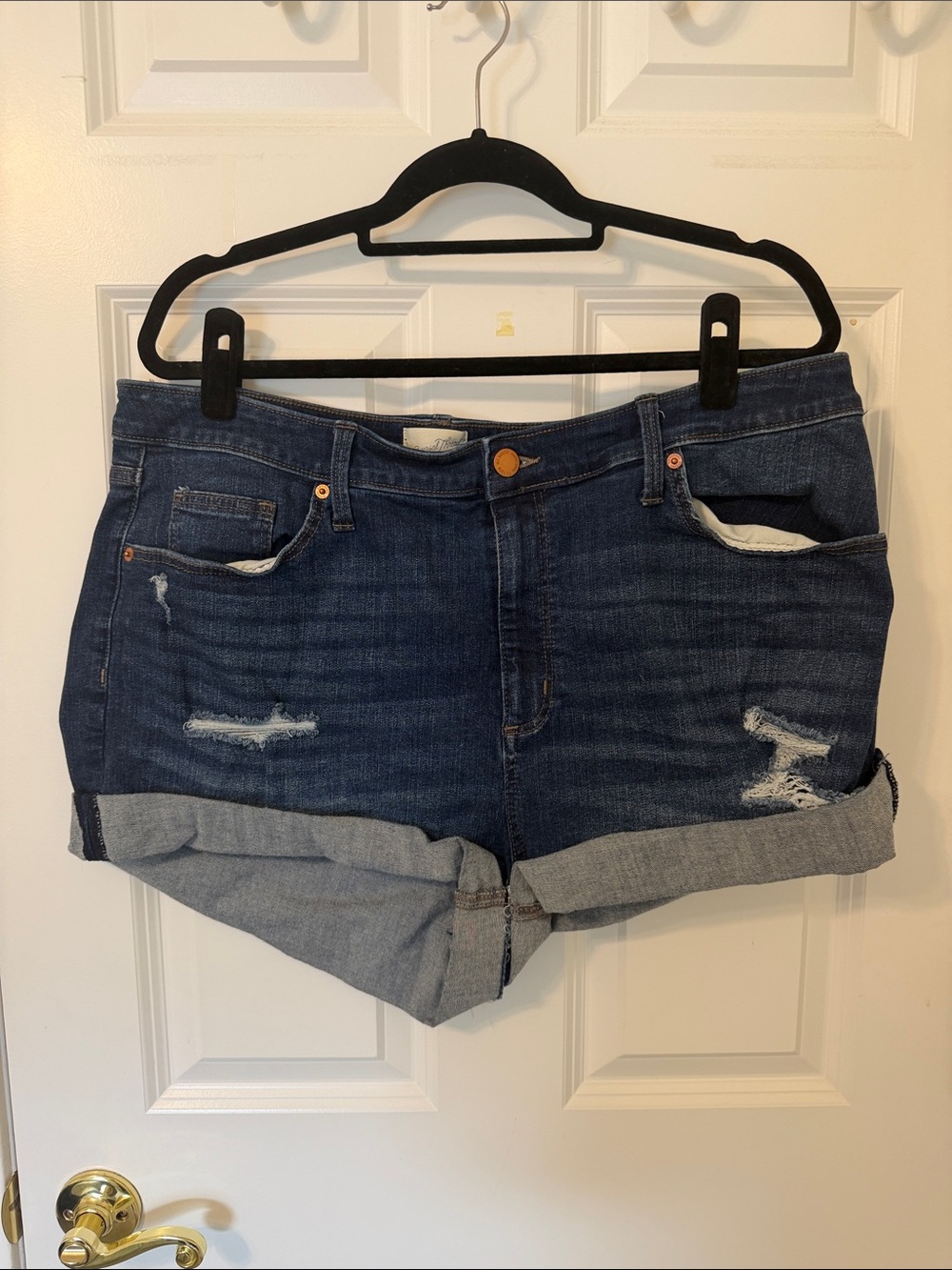 Universal Thread Dark Blue Distressed Rolled Cuff Denim Shorts 20W